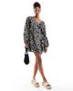 Wednesday's Girl Wednesday's Girl mini smock dress in black and white floral - 1