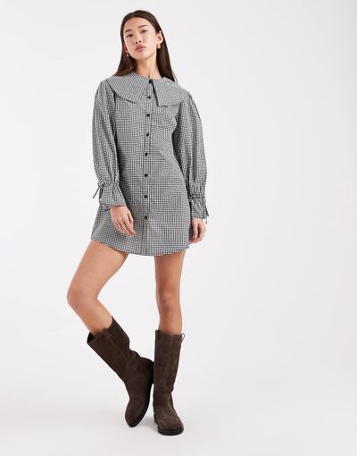 Wednesday's Girl Wednesday's Girl oversized collared mini dress in gray plaid
