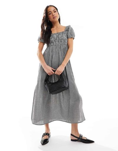 Wednesday's Girl Wednesday's Girl puff sleeve gingham midaxi dress in black