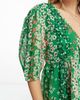 Wednesday's Girl Wednesday's Girl puff sleeve mini smock dress in green patchwork - 4