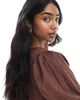 Wednesday's Girl Wednesday's Girl puff sleeve textured smocked mini dress in brown - 2