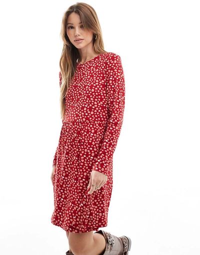 Wednesday's Girl Wednesday's Girl smudge polka dot mini dress in deep red