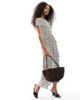 Wednesday's Girl Wednesday's Girl smudged polka dot tiered midaxi dress in light beige-Neutral - 4