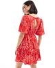 Wednesday's Girl Wednesday's Girl soleil print puff sleeve smock dress in red - 2
