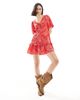 Wednesday's Girl Wednesday's Girl soleil print puff sleeve smock dress in red - 4