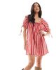 Wednesday's Girl Wednesday's Girl striped puff sleeve mini dress in red - 3