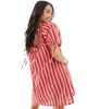Wednesday's Girl Wednesday's Girl striped puff sleeve mini dress in red - 4