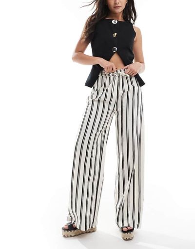 Wednesday's Girl Wednesday's Girl striped wide leg pants in white
