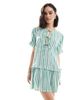 Wednesday's Girl Wednesday's Girl tie detail striped mini dress in green - 3
