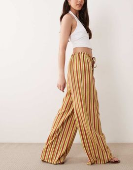 Wednesday's Girl Wednesday's Girl tie detail wide leg pants in green brown stripes
