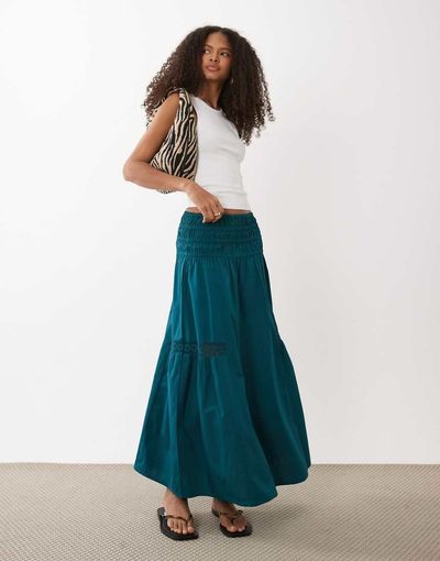 Wednesday's Girl Wednesday's Girl tiered floaty midaxi skirt in teal-Blue