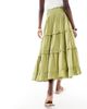 Wednesday's Girl Wednesday's Girl tiered ruffle midaxi boho skirt in green - 3