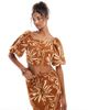 Wednesday's Girl Wednesday's Girl tile floral puff sleeve blouse in brown - part of a set - 2