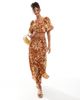 Wednesday's Girl Wednesday's Girl tile floral puff sleeve blouse in brown - part of a set - 3