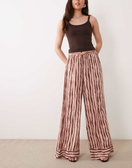 Wednesday's Girl Wednesdays Girl wide leg multi stripe pants in pink brown