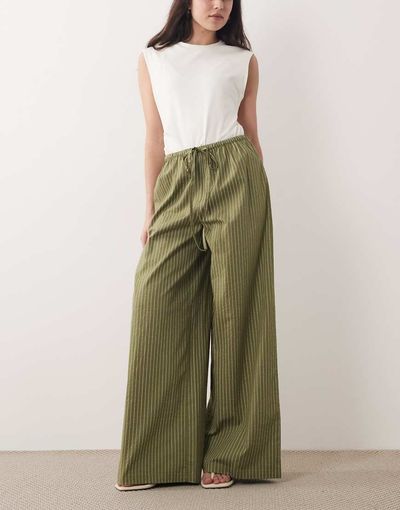 Wednesday's Girl Wednesday's Girl wide leg pinstripe pants in khaki-Blue