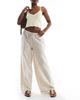 Wednesday's Girl Wednesday's Girl wide leg striped linen mix pants in beige-Neutral - 4