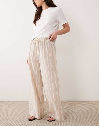 Wednesday's Girl Wednesday's Girl wide leg striped pants in beige-Green