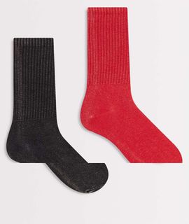 Weekday Weekday 2-pack ribbed crew socks in washed red and black