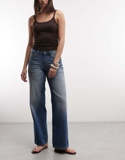 Weekday Weekday Ample low rise baggy fit jeans in high contrast vintage style blue wash