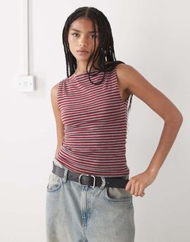 Weekday Weekday Annie boat neck tank top in red and gray stripe