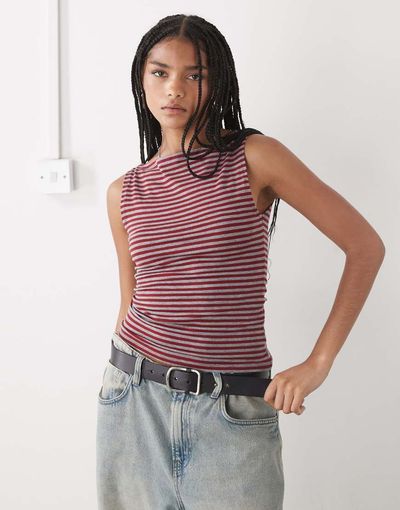 Weekday Weekday Annie boat neck tank top in red and gray stripe