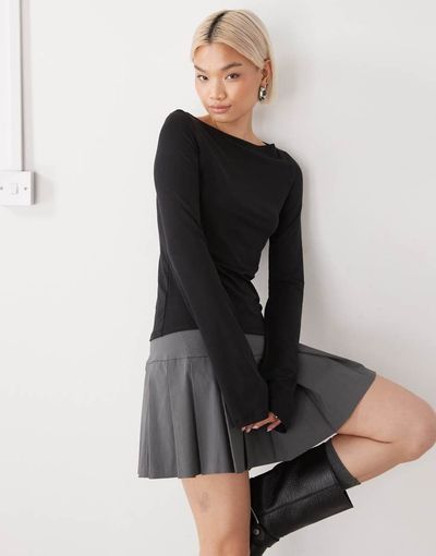 Weekday Weekday Annie super soft long sleeve boat neck top in black