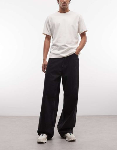 Weekday Weekday Astro PU back pocket jeans in washed black