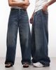 Weekday Weekday Astro Unisex low rise baggy fit jeans in faded blue wash - 2