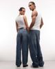 Weekday Weekday Astro Unisex low rise baggy fit jeans in faded blue wash - 3