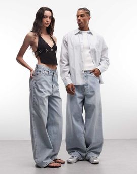 Weekday Weekday Astro Unisex low rise baggy fit jeans in light blue wash