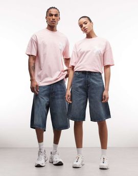 Weekday Weekday Astro Unisex low rise baggy fit jorts in faded blue wash