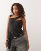 Weekday Weekday asymmetric cut away chiffon top in dark gray broken polka dot print - 1