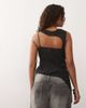 Weekday Weekday asymmetric cut away chiffon top in dark gray broken polka dot print - 3