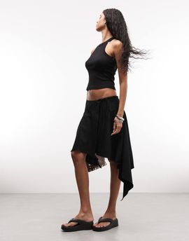 Weekday Weekday asymmetric draping midi wrap skirt in black