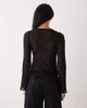 Weekday Weekday asymmetric long sleeve mesh top with seam detailling in black - 4