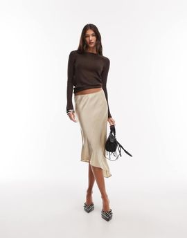 Weekday Weekday asymmetric satin skirt in beige-Blonde