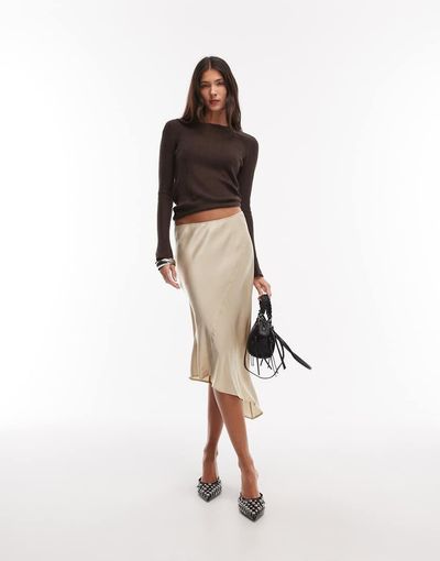 Weekday Weekday asymmetric satin skirt in beige-Blonde