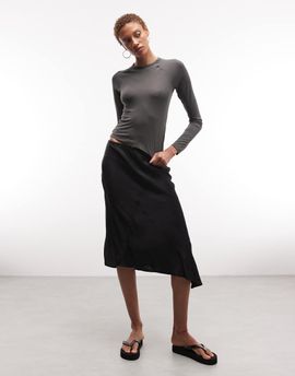 Weekday Weekday asymmetric satin skirt in black