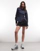 Weekday Weekday asymmetric shirt with slit detail in dark blue stripe - 2