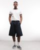 Weekday Weekday baggy fit pleated denim shorts in dark blue rinse wash - 1