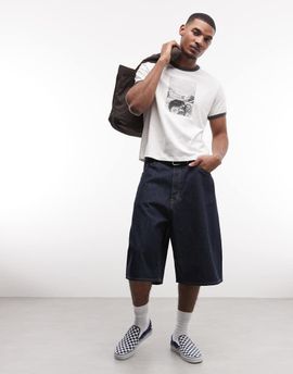 Weekday Weekday baggy long denim shorts in dark blue