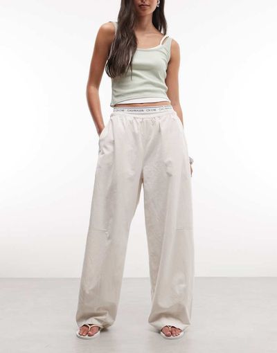 Weekday Weekday barrel parachute pants in off-white