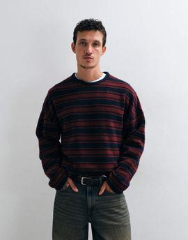 Weekday Weekday boxy fit sweater in navy and red stripes