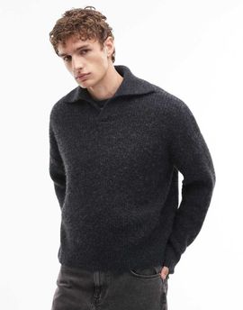 Weekday Weekday boxy polo knit sweater in navy