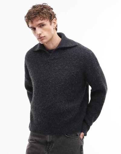 Weekday Weekday boxy polo knit sweater in navy