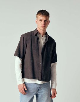 Weekday Weekday boxy short sleeve shirt in brown mini plaid