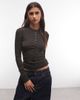 Weekday Weekday button front long sleeve top in black & khaki stripes - 1