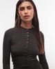 Weekday Weekday button front long sleeve top in black & khaki stripes - 3