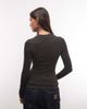 Weekday Weekday button front long sleeve top in black & khaki stripes - 4